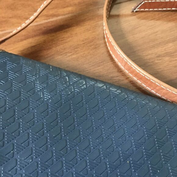 Liz Claiborne Vintage Crossbody Purse - Blue Faux Leather Bag With Tan Accents - Picture 7 of 7